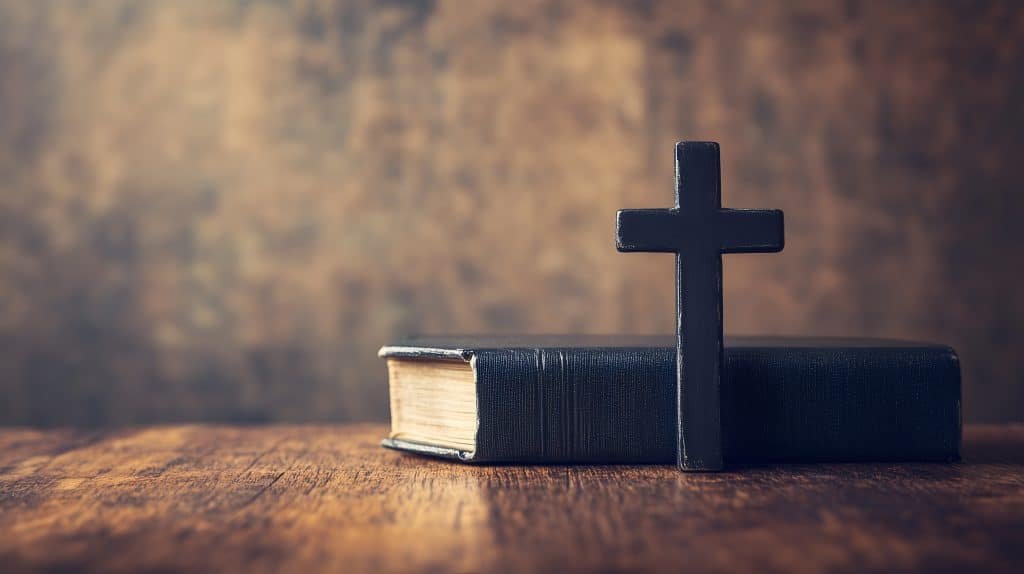 Covenant University Online A wooden background featuring a cross resting on an open book for reflection and contemplation